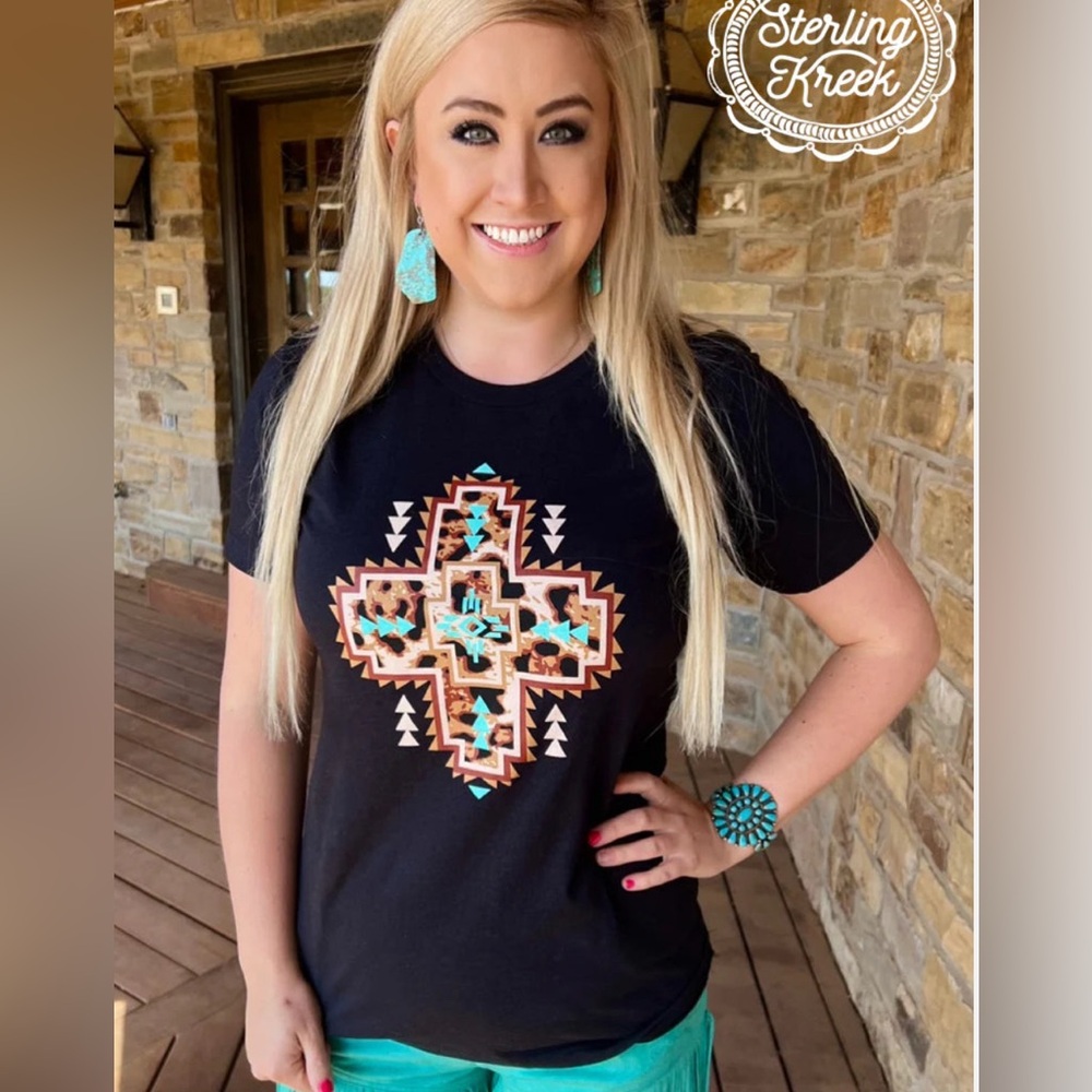 Sterling Kreek Western Kitty Kross Tee with Turquoise